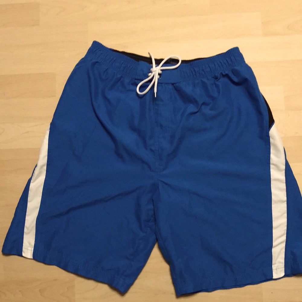 Men's Medium Swim Trunks - Blue/Black - Zipper Pocket